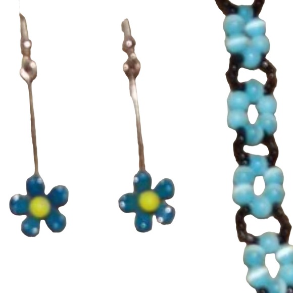 Vintage Flower Power Earrings Bonus Toe Ring Anklet - Picture 2 of 5